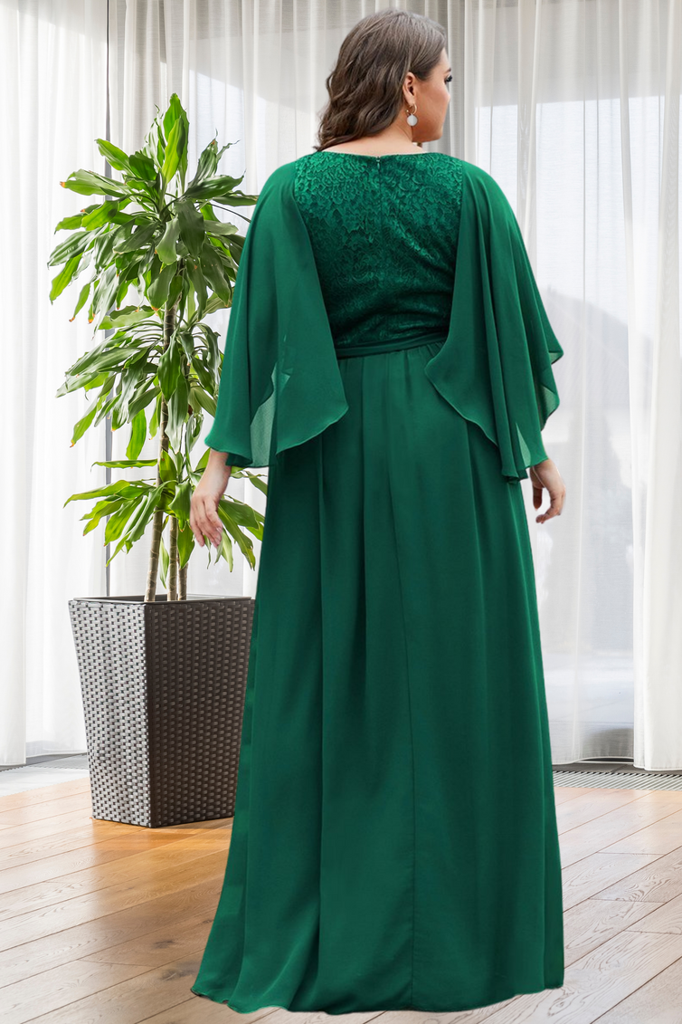 Plus Size Dark Green Deep V Neck Evening Dress with