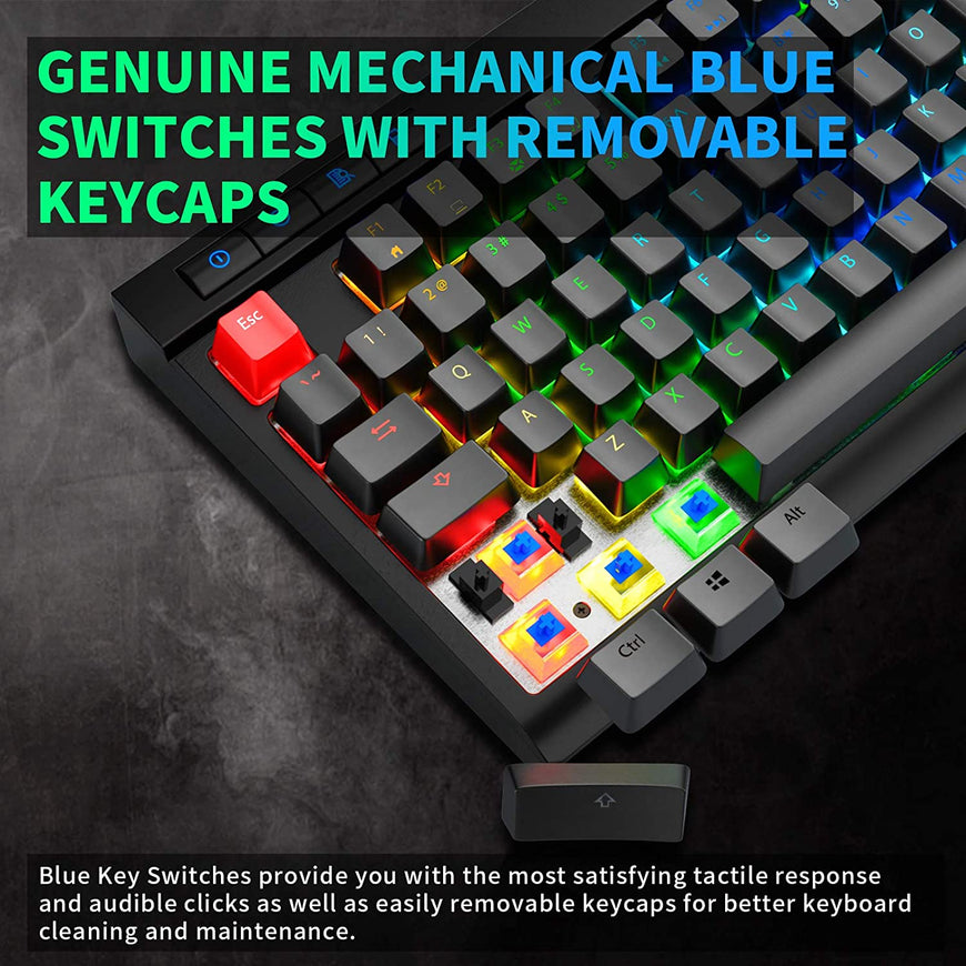 Mechanical Gaming Keyboard, Wired Keyboard with RGB LED Backlit, 87 Keys