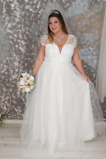 IN STOCK ( 20, 22, 24 ) PLUS SIZE  A Line Long Tulle WHITE Wedding Dress With FeedBack