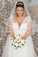 PLUS SIZE Embroidered A Line Long Tulle WHITE Wedding Dress